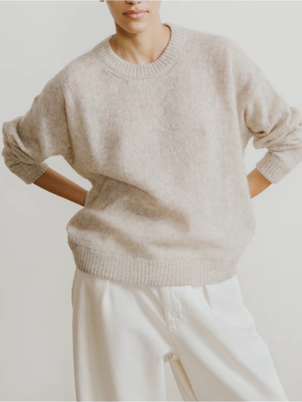 EUC Ozma Chleo Crew Sheer Alpaca Blend in Oatmeal size M/L